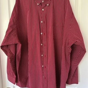 Roundtree & Yorke Red and White Striped Button Down Shirt, 3XB